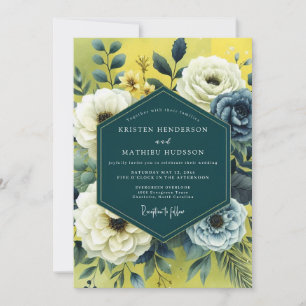 Convite Casamento Artístico Florido de Ardósia Amarela
