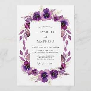 Convite Casamento Artístico Florido Roxo