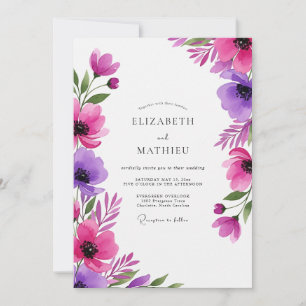 Convite Casamento Artístico Florido Roxo Magenta