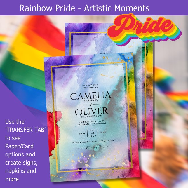Convite Casamento artístico LGBTQIA++ RAINBOW ORGULHA TINT (Celebrate the vibrant spirit of love and equality with our Rainbow Pride wedding invitation.)