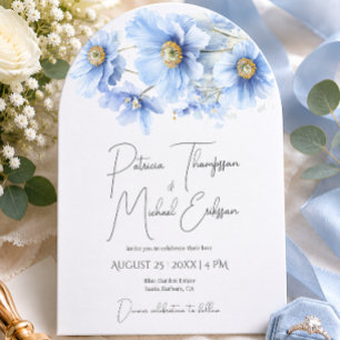 Convite Casamento Artístico Manuscrito com Papoula Azul do