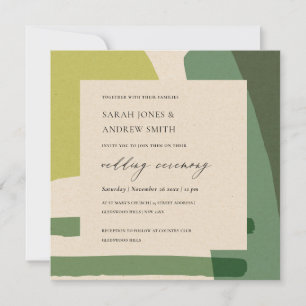 CONVITE CASAMENTO ARTÍSTICO MODERNO ABSTRATO KRAFT VERDE 