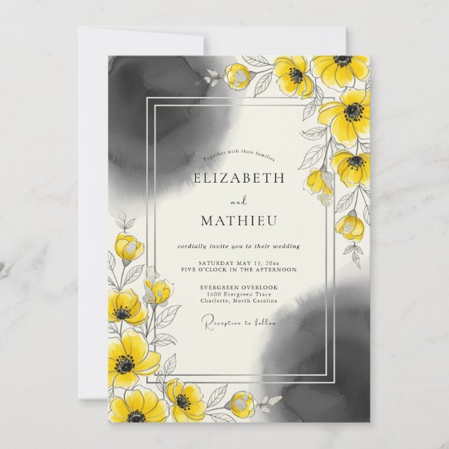 Convite Casamento Artístico Moderno Amarelo (Frente)