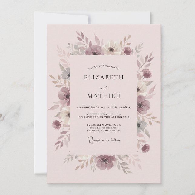 Convite Casamento Artístico Rosa Malva (Frente)