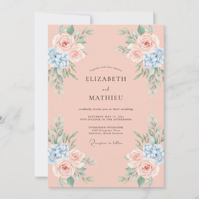 Convite Casamento Artístico Rosa Pêssego (Frente)