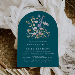 Convite Casamento Artístico Verde de Flor Selvagem Multico