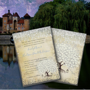 Convite Casamento Árvore Folha Coração Azul Renascimento M