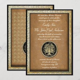 Convite Casamento Árvore Redemoinho Metálico Dourado Borda