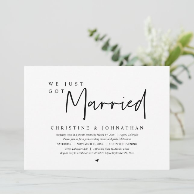 Convite Casamento às escondidas, acabamos de nos casar (Em pé/Frente)