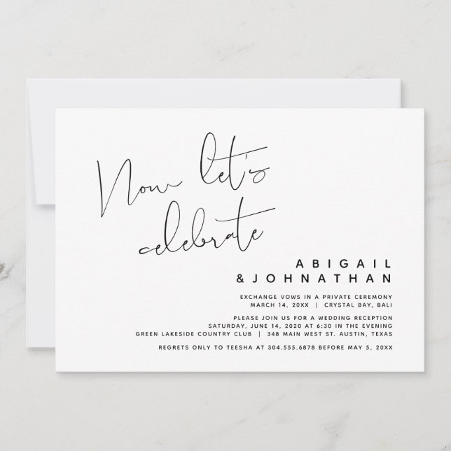 Convite Casamento às escondidas, Agora vamos celebrar (Frente)