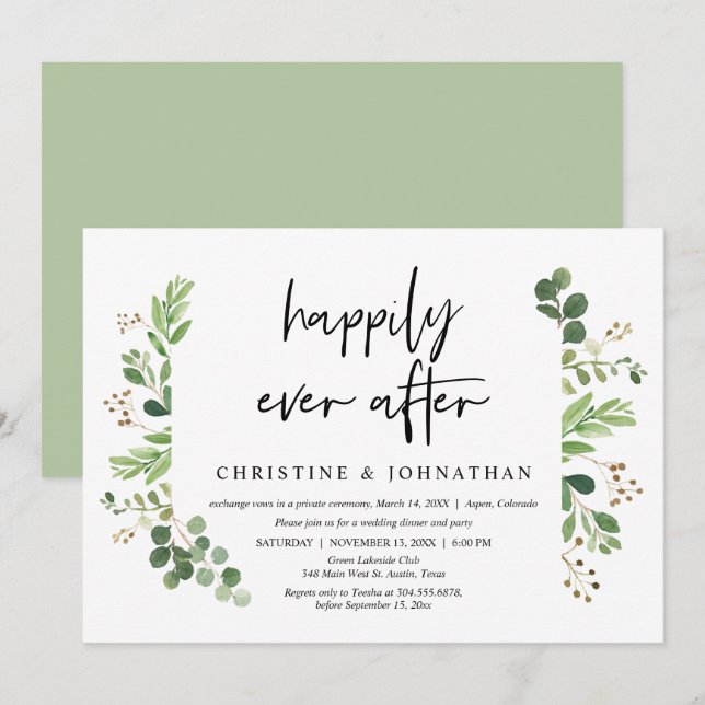 Convite Casamento às escondidas, Jantar Felizes para Sempr (Frente/Verso)