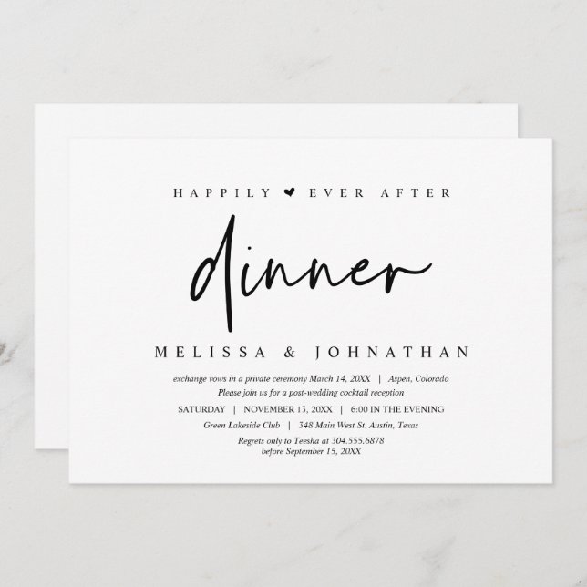 Convite Casamento às escondidas, Jantar Felizes para Sempr (Frente/Verso)