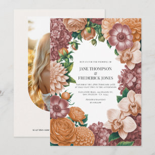 Convite Casamento Ash Rose, Pêssego Vintage e Terracota Su