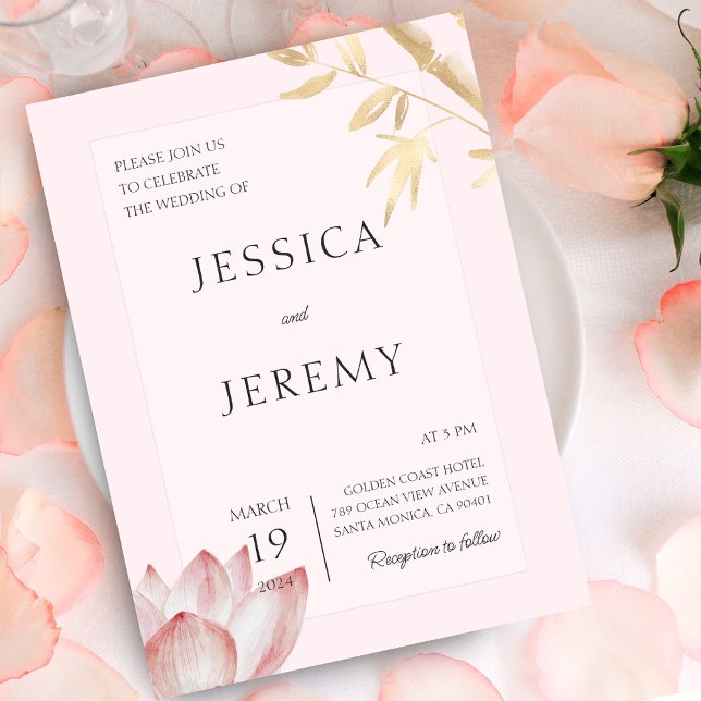 Convite Casamento Asiático de Bambu Japonês Minimalista Bl (Minimalist Blush Japanese Bamboo Asian Wedding Invitation)
