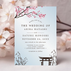 Convite Casamento Asiático Flor de Cerejeira Japonesa Saku