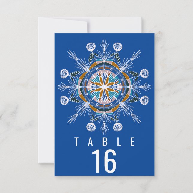 Convite Casamento Assentos Azul Mostarda Mandala Boêmio (Frente)