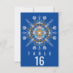 Convite Casamento Assentos Azul Mostarda Mandala Boêmio