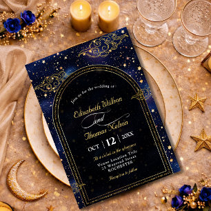 Convite Casamento Astronomia Estrelas Celestiais Dourado A