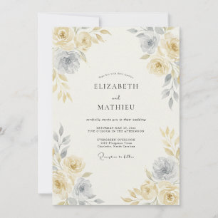 Convite Casamento Atemporal em Aquarela Amarelo Pálido