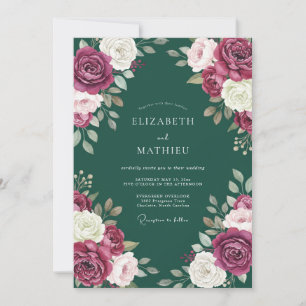 Convite Casamento Atemporal em Verde-azulado e Magenta