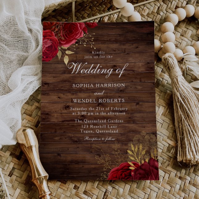Convite Casamento Atemporal Rústico com Rosas Vermelhas e  (Criador carregado)