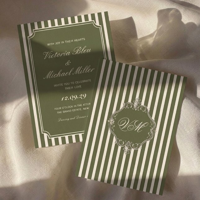 Convite Casamento Atemporal Verde Oliva Dinheiro Antigo (Criador carregado)