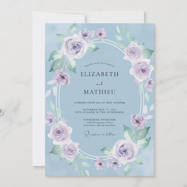 Convite Casamento Atraente de Primavera Azul Céu (Frente)