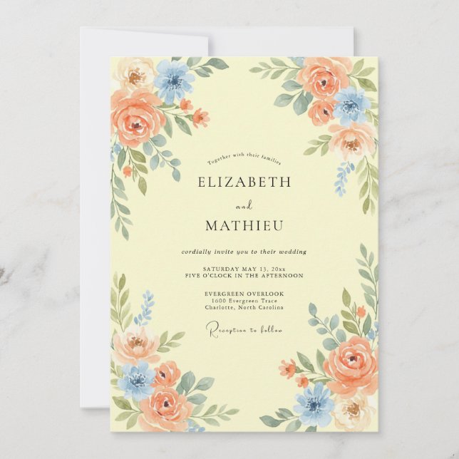 Convite Casamento Atraente de Primavera com Pêssego (Frente)