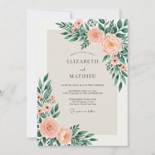 Convite Casamento Atraente de Primavera em Tons de Pêssego