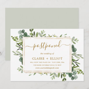 Convite Casamento Atrasado Botânico Dourado e Verde