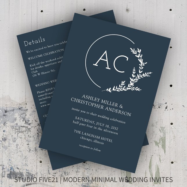 Convite Casamento Azul All-in-One do Marinho de Quadro de  (Criador carregado)