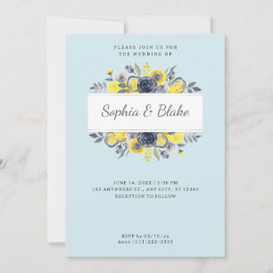 Convite Casamento Azul-Amarelo-Azul-Frame Claro Azul