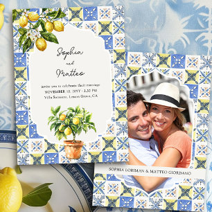 Convite Casamento Azul Amarelo Inspirado na Itália em Poma