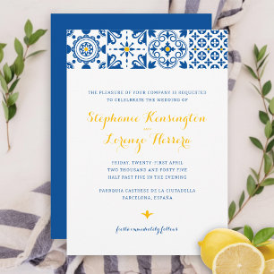 Convite Casamento Azul Amarelo Telha Mediterrânea