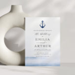 Convite casamento azul-aquarela elegante estilo náutico<br><div class="desc">convite de casamento de temas do mar azul-design náutico com cores aquáticas. Você pode alterar o texto do convite,  o tamanho do texto,  as cores e a fonte neste modelo.</div>