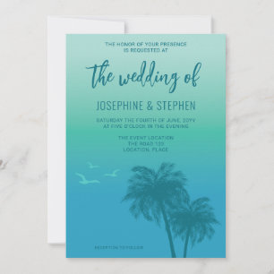 Convite Casamento Azul Aquático Tropical Com Palmeiras de 
