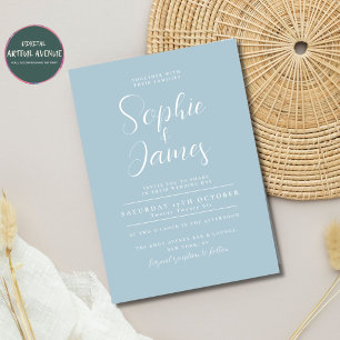 Convite Casamento Azul Bebê Minimalista Moderno 