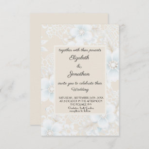 Convite Casamento Azul Beige com Padrão de Lace