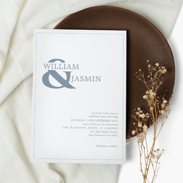 Convite Casamento Azul-Borderred Simples Moderno (Criador carregado)