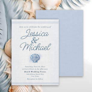 Convite Casamento Azul Branco Concha Náutica Praia