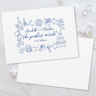 Convite Casamento Azul Caprichoso Correspondência Perfeita