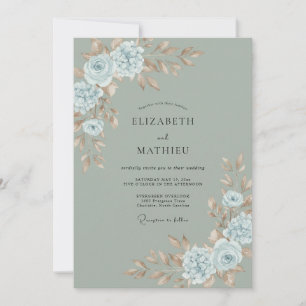 Convite Casamento Azul Celadônia Ranúnculo Eucalipto
