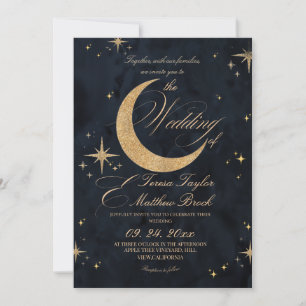 Convite Casamento Azul Celestial & Áureo Temperamental