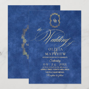 Convite Casamento Azul Chic Dusty