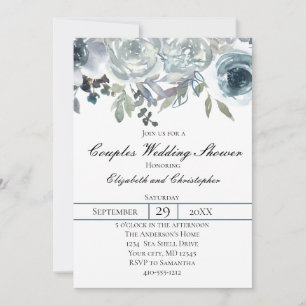 Convite Casamento Azul Cinza Verde Elegante Floral Casais