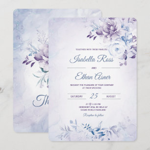 Convite Casamento Azul Claro e Lavanda