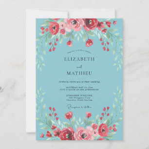 Convite Casamento Azul Claro Ranunculus Eucalipto