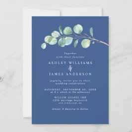 Convite Casamento Azul Clássico Simples Eucalyptus Foliage
