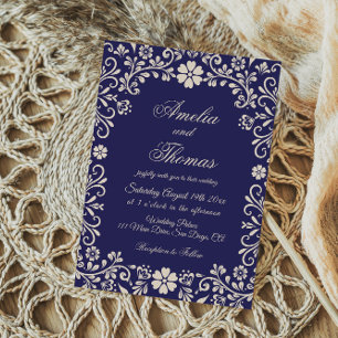 Convite Casamento Azul Cobalto Mexicano