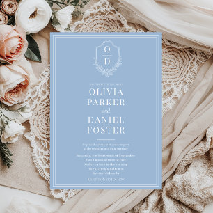Convite Casamento Azul com Derrame Clássico Elegante